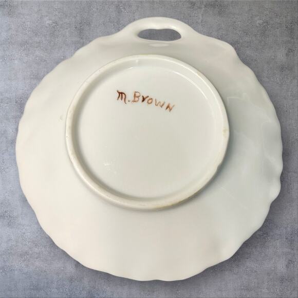 Vtg Hand Painted Porcelain Trinket Dish Pink Plum Blossoms Gold Rim M. Brown - Picture 6 of 9